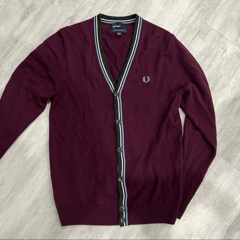 FRED PERRY laurel wreath embroidered cardigan S